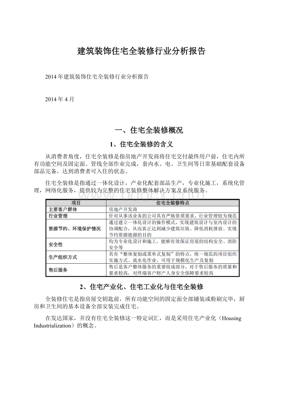 建筑装饰住宅全装修行业分析报告Word格式.docx