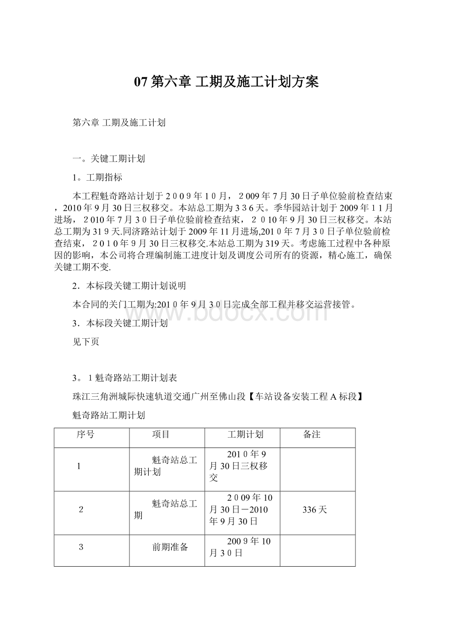 07第六章 工期及施工计划方案.docx