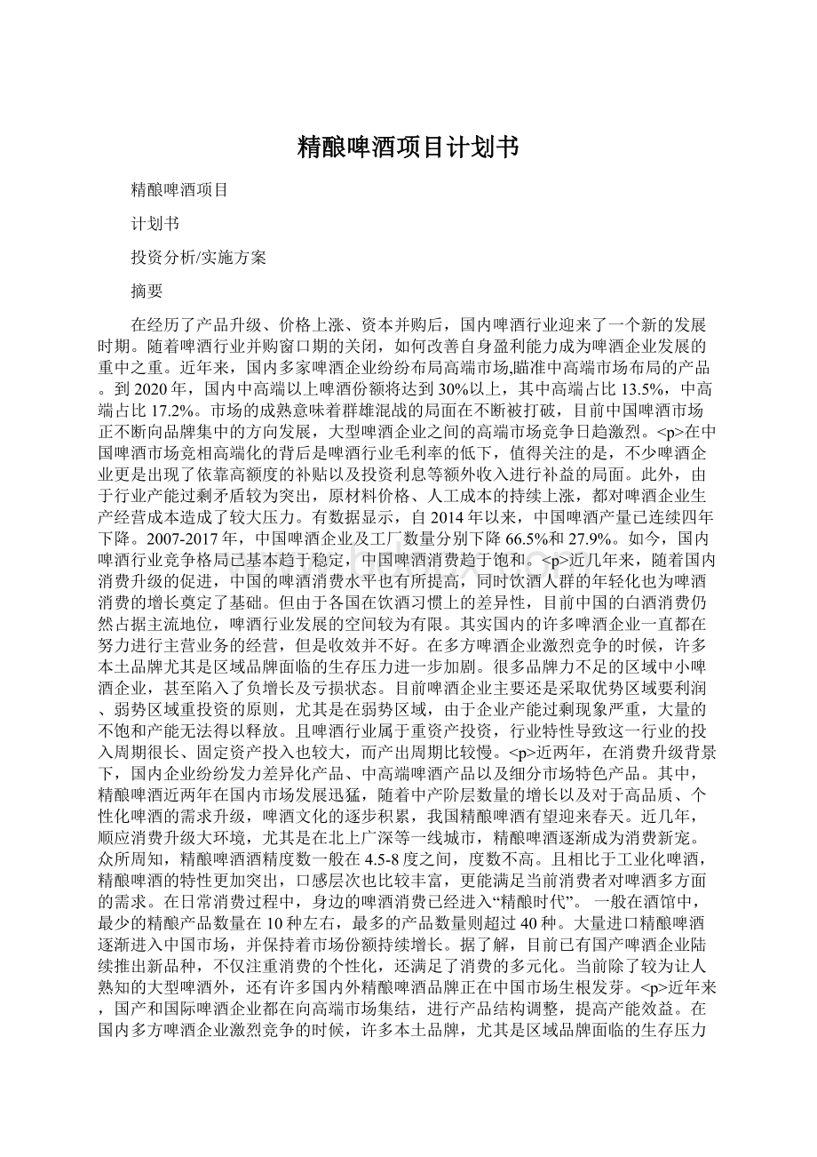 精酿啤酒项目计划书.docx