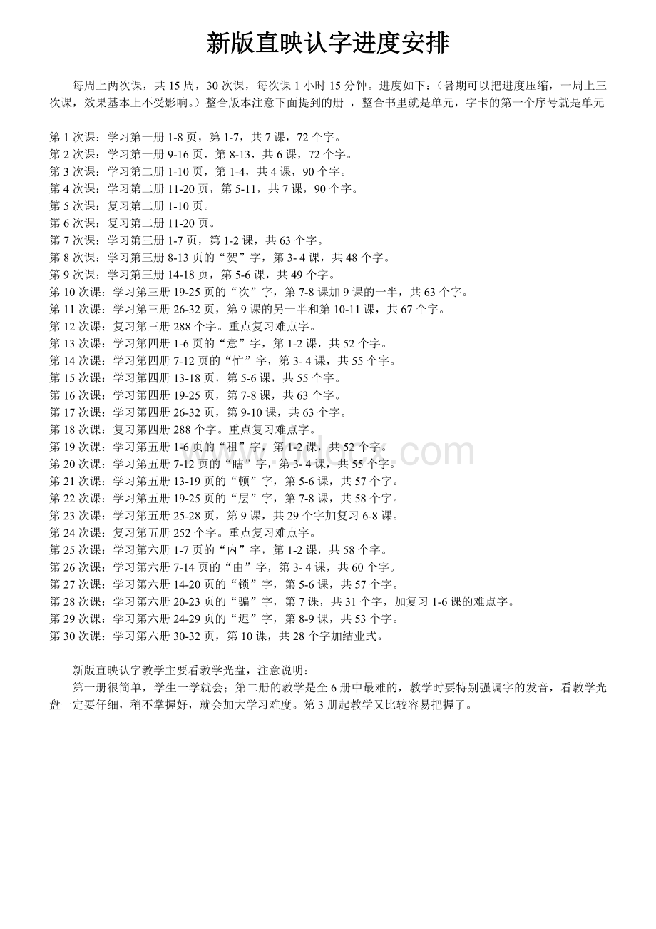 新版直映认字教学进度与作业单样张Word下载.doc