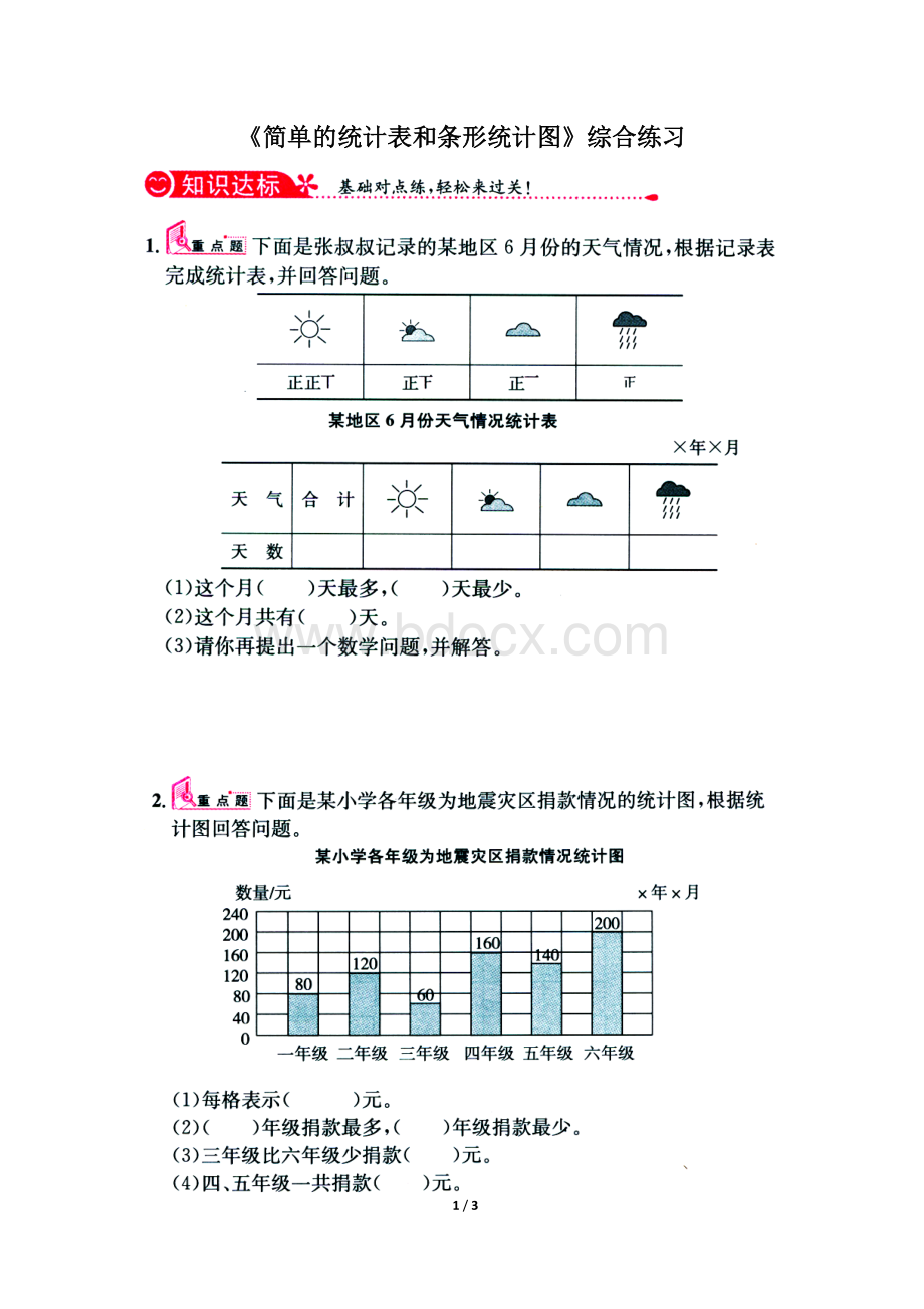 《简单的统计表和条形统计图》综合练习1.doc