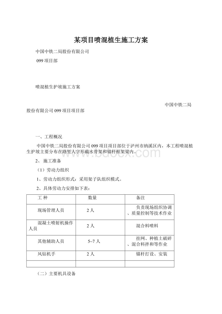 某项目喷混植生施工方案Word下载.docx