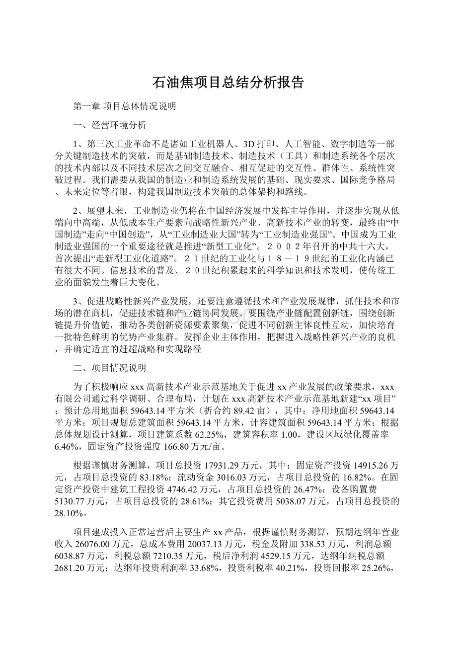 石油焦项目总结分析报告.docx