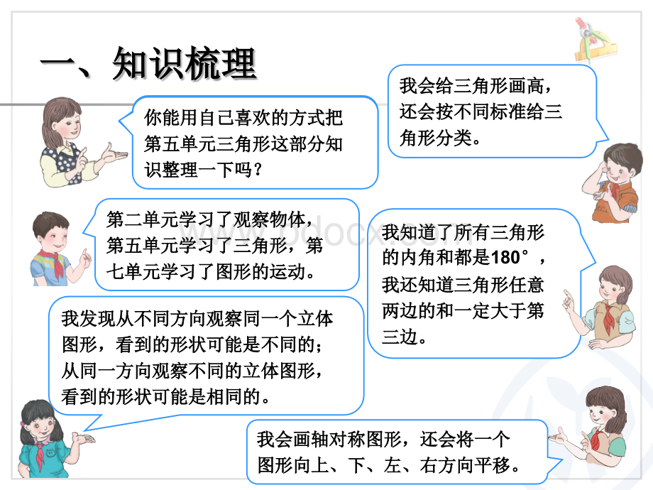 四年级下册数学总复习(观察物体、三角形、图形的运动).ppt_第2页