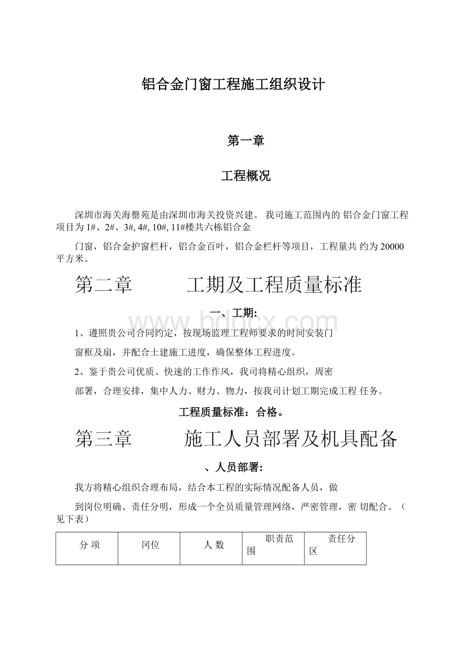 铝合金门窗工程施工组织设计Word文档下载推荐.docx