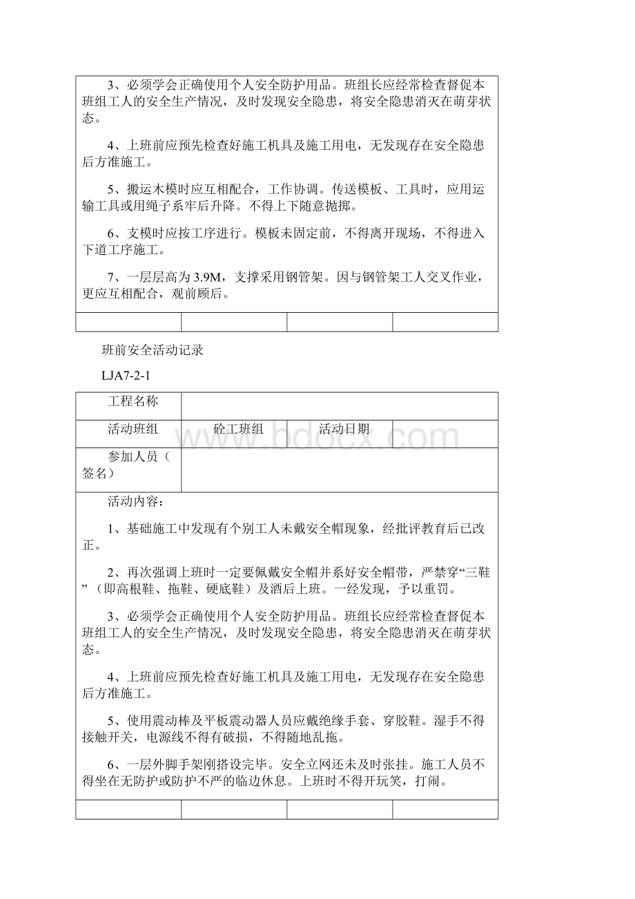 安全生产班组班前安全活动记录各工种Word格式文档下载.docx_第2页