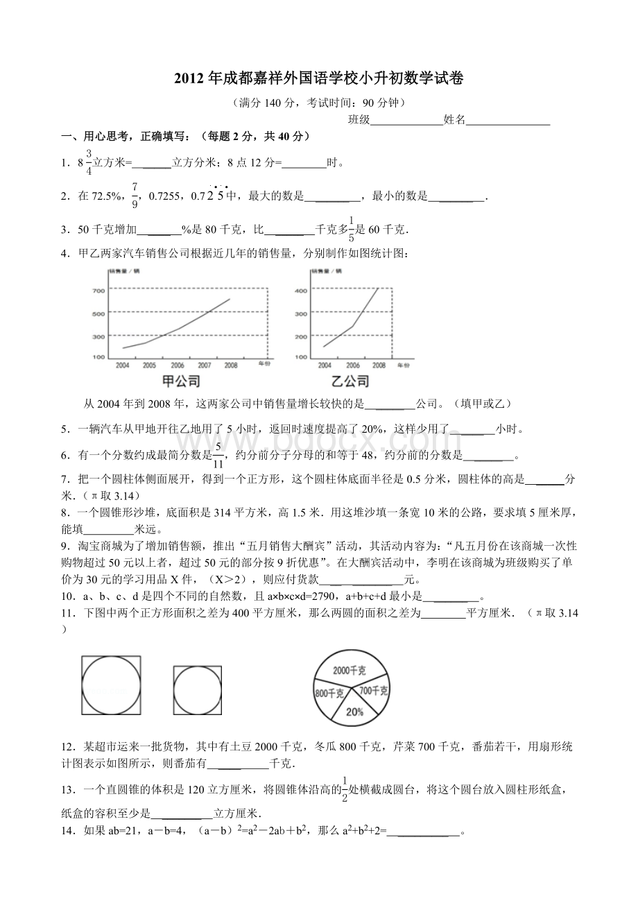 成都嘉祥外国语学校2012年小升初数学试卷Word文件下载.doc_第1页