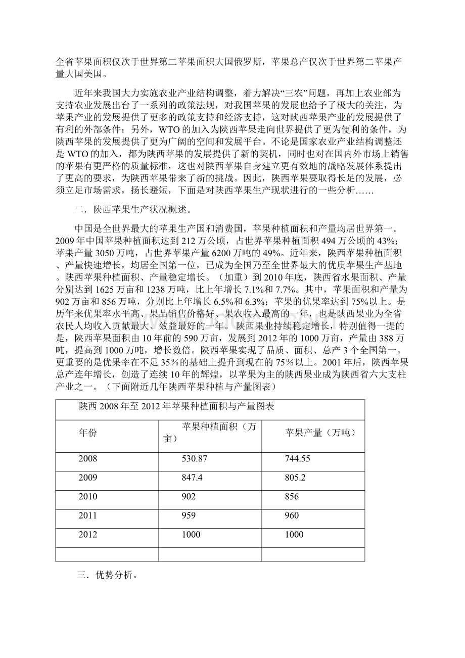 陕西苹果生产现状分析及营销策略Word文档格式.docx_第2页