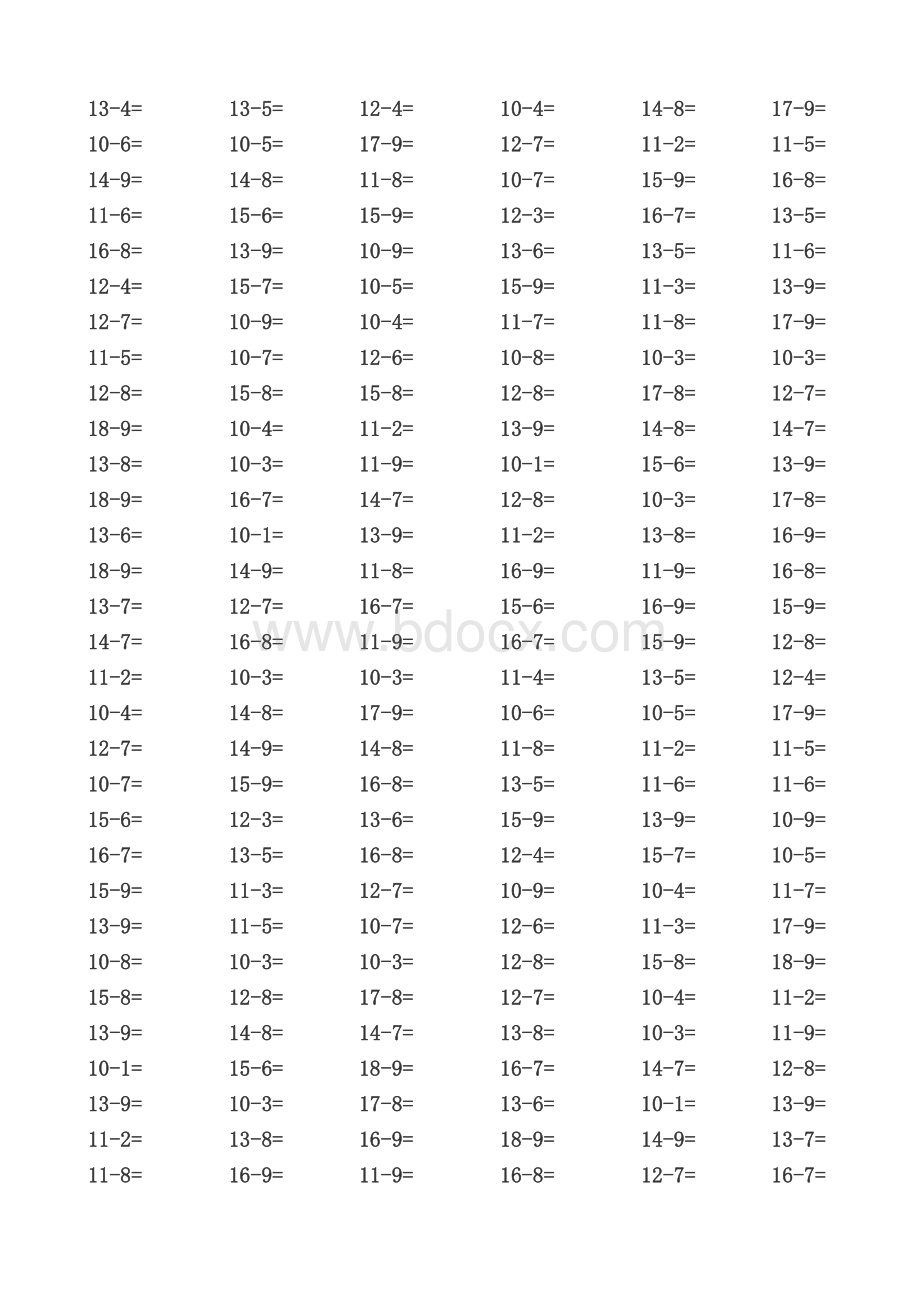 一年级20以内退位减法练习题1文档格式.doc_第1页