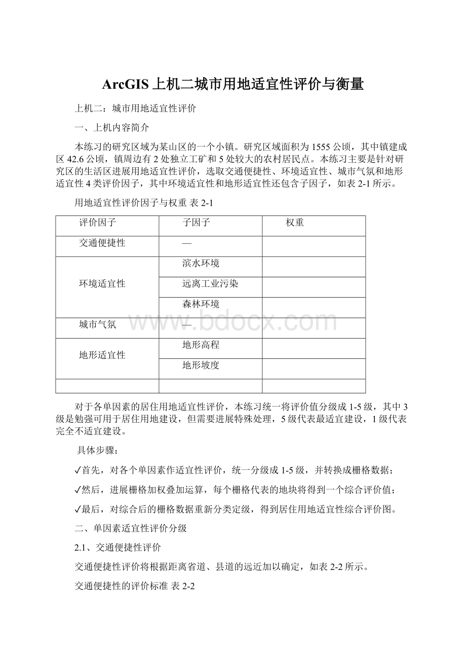 ArcGIS上机二城市用地适宜性评价与衡量.docx