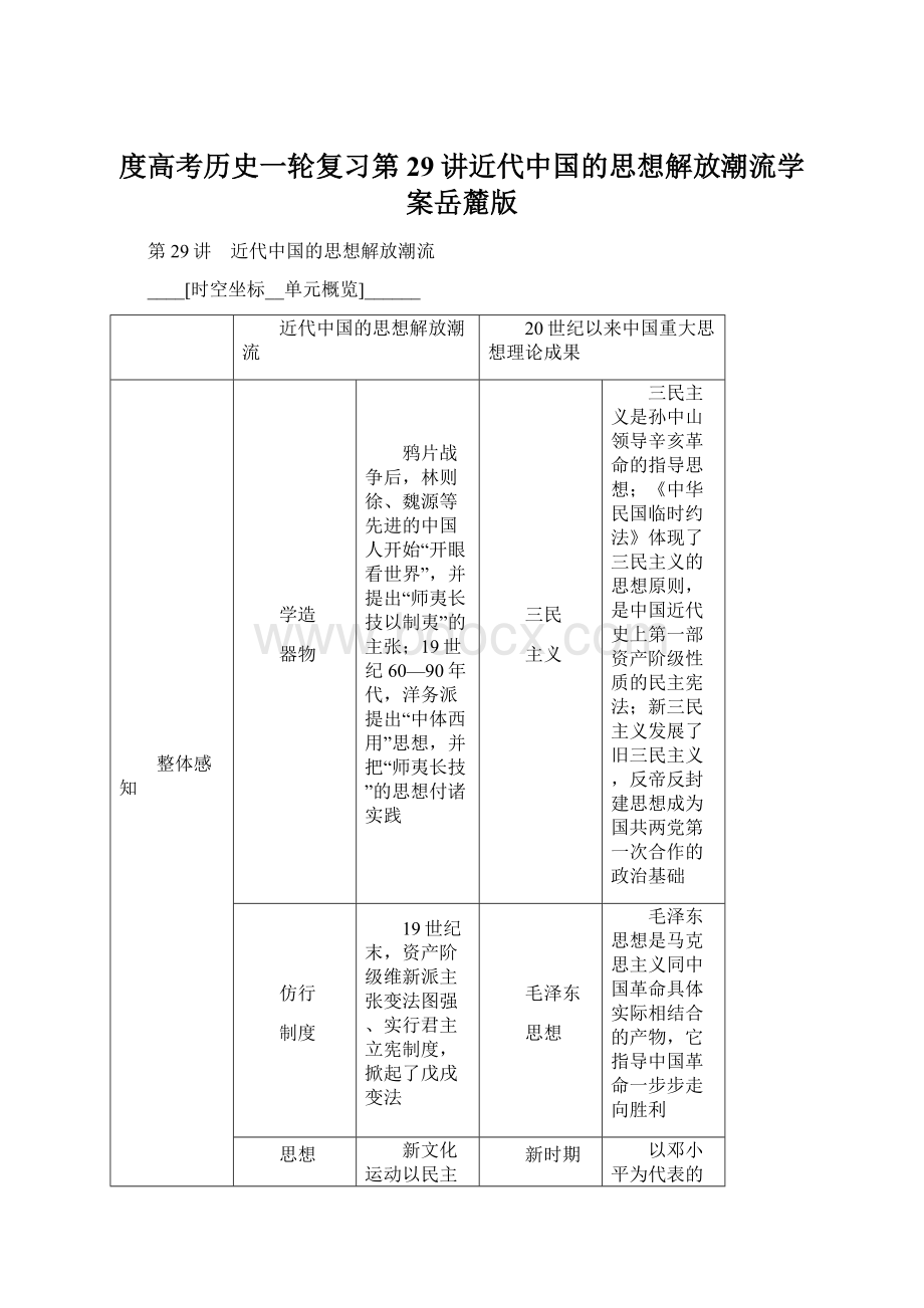 度高考历史一轮复习第29讲近代中国的思想解放潮流学案岳麓版Word文件下载.docx_第1页