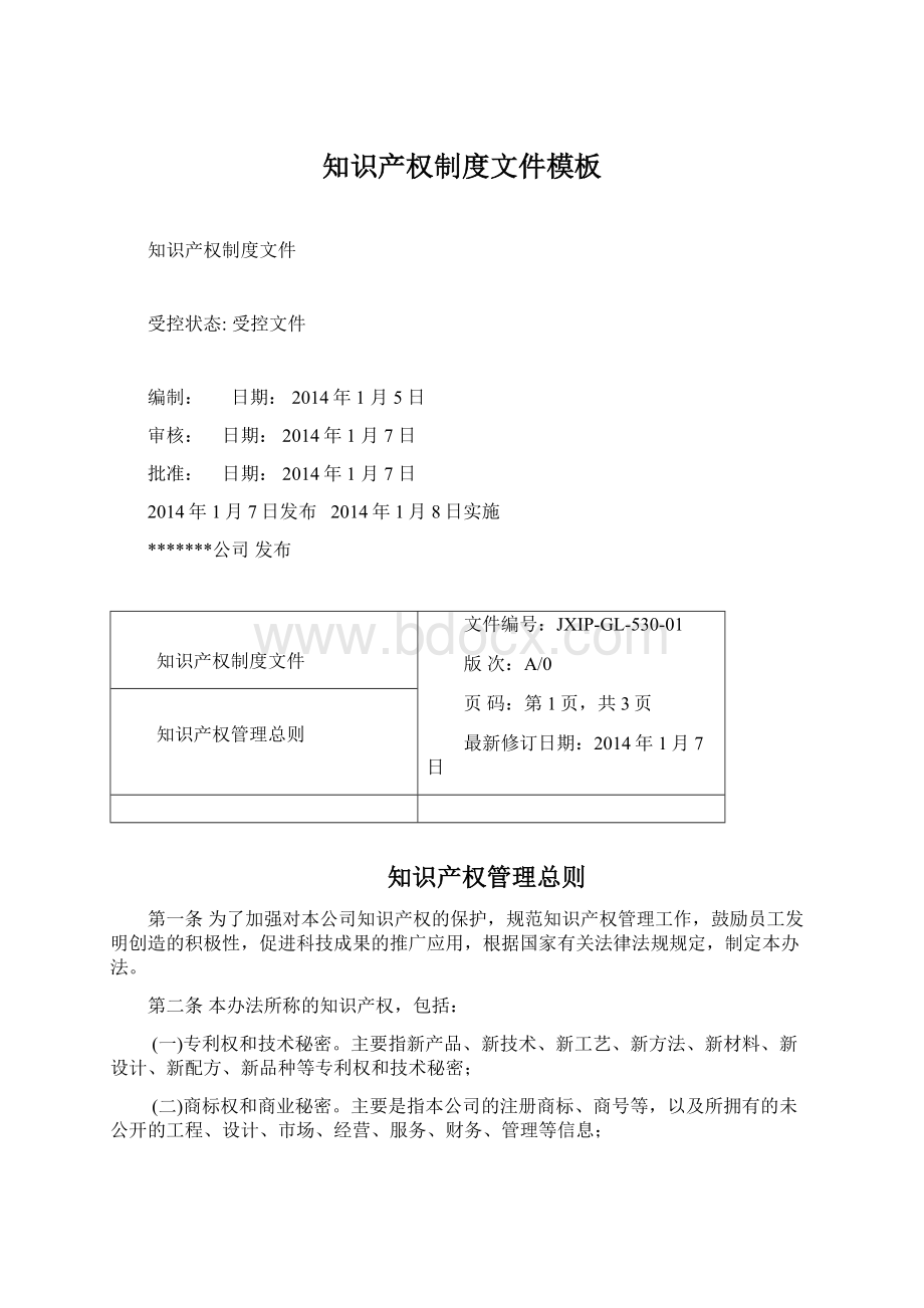 知识产权制度文件模板文档格式.docx_第1页