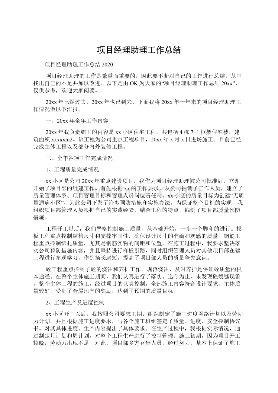 项目经理助理工作总结.docx