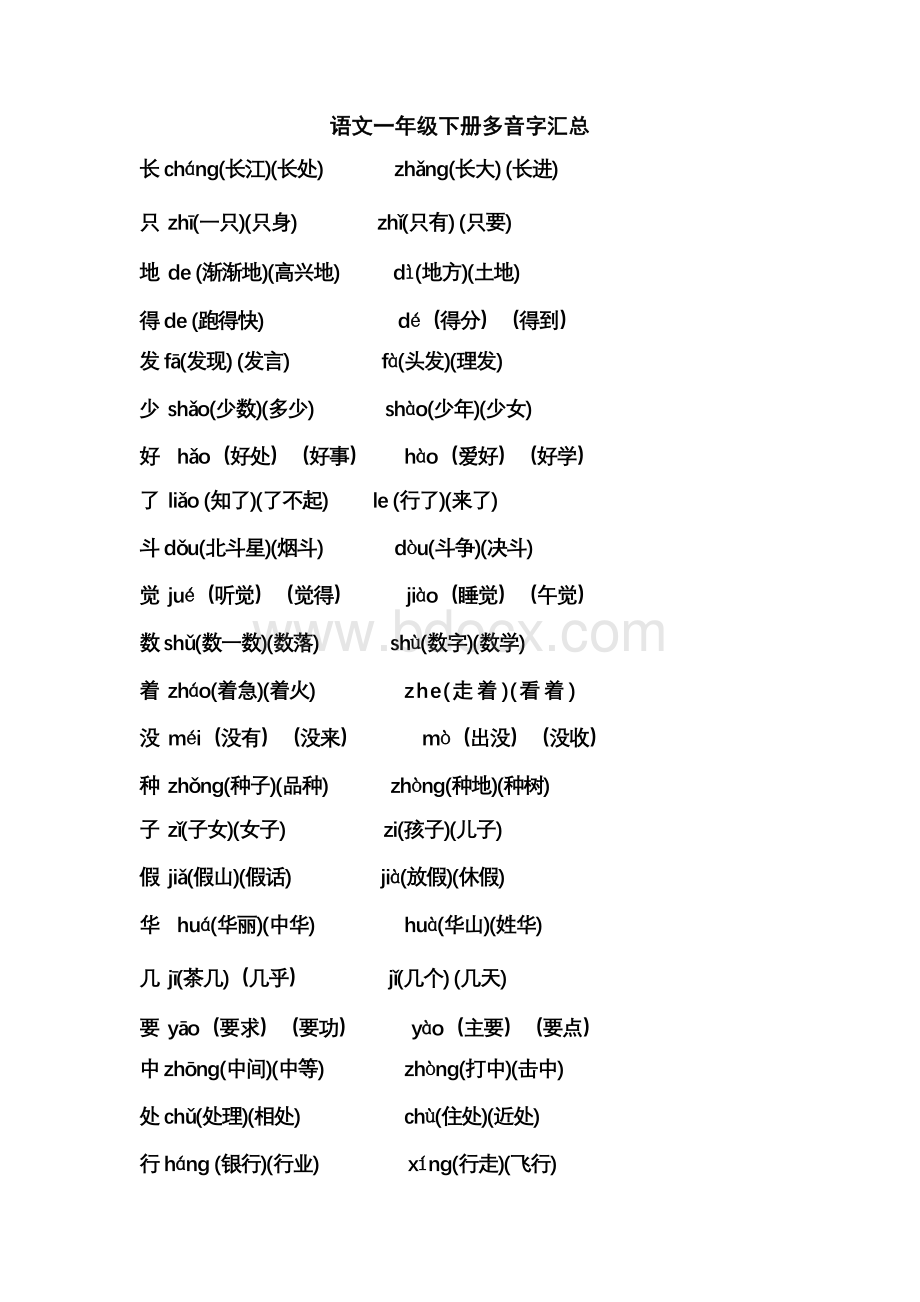 语文一年级下册多音字汇总Word下载.doc