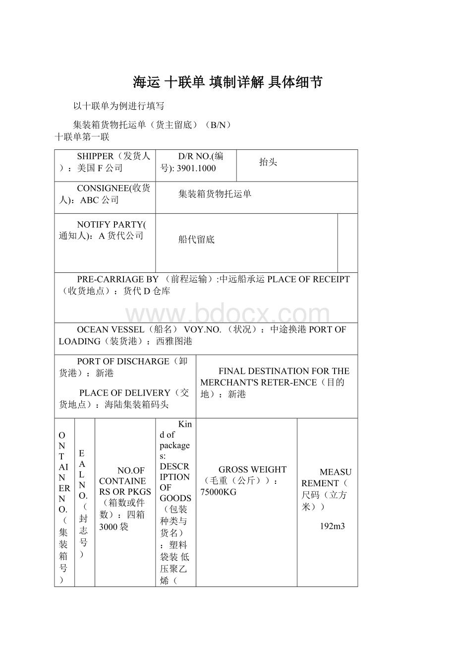 海运 十联单 填制详解 具体细节Word文档格式.docx