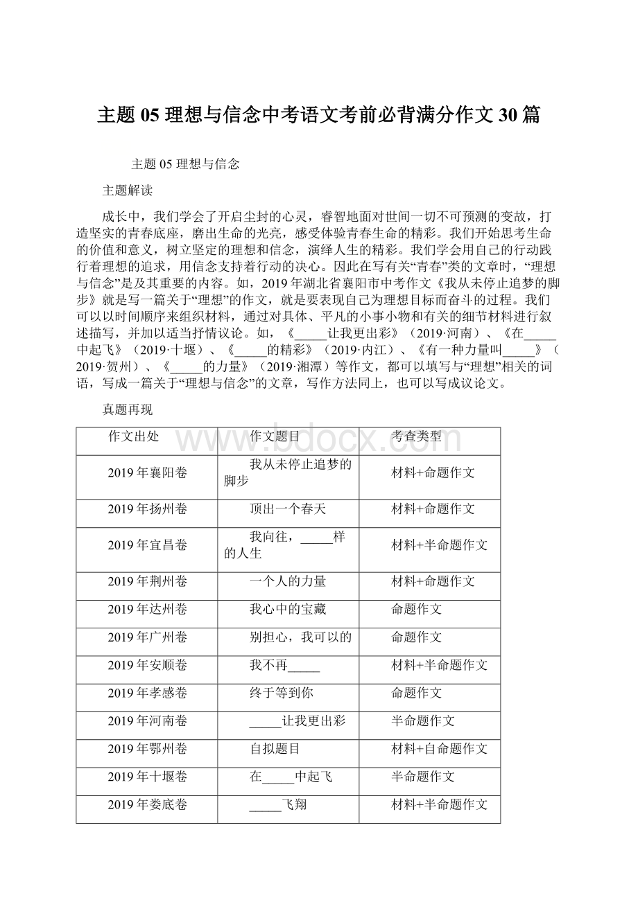 主题05理想与信念中考语文考前必背满分作文30篇.docx_第1页