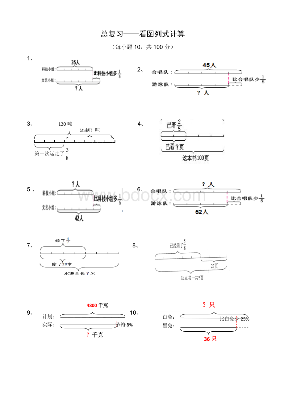 新版2016年六年级上册数学总复习看图列式计算题&人教版六年级数学上册有关折扣的练习题.doc_第1页