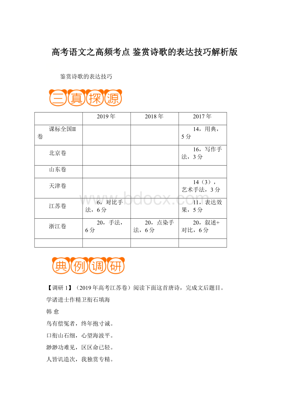 高考语文之高频考点 鉴赏诗歌的表达技巧解析版Word文档下载推荐.docx