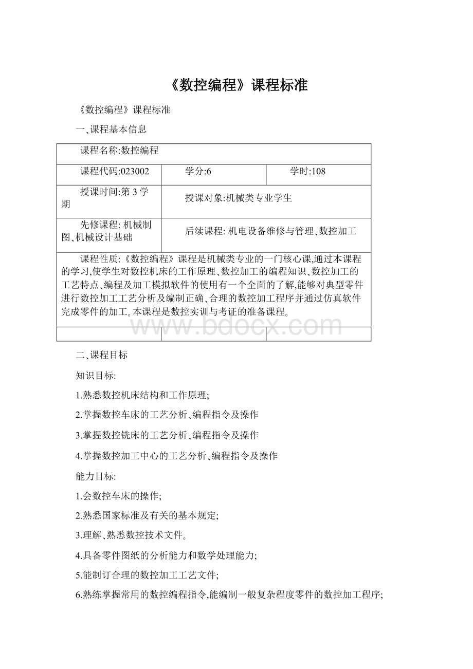 《数控编程》课程标准Word文档下载推荐.docx