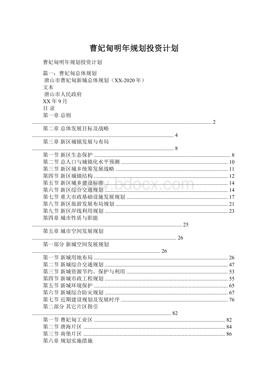 曹妃甸明年规划投资计划文档格式.docx