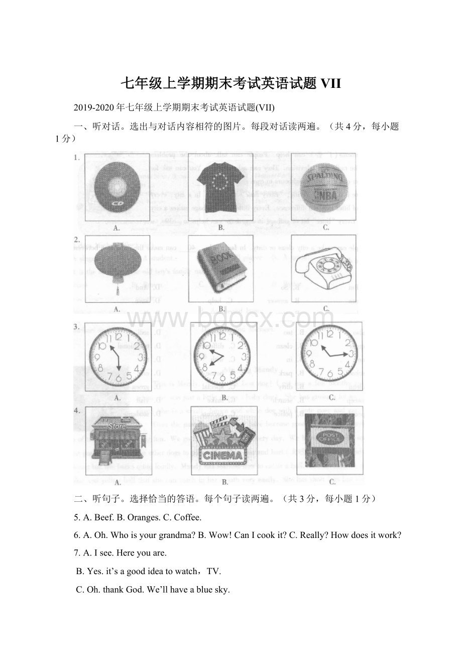 七年级上学期期末考试英语试题VIIWord下载.docx