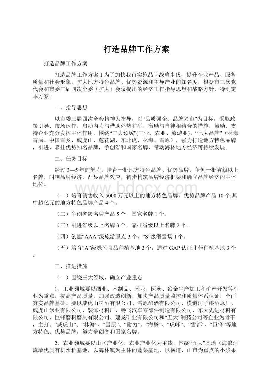 打造品牌工作方案Word文档格式.docx