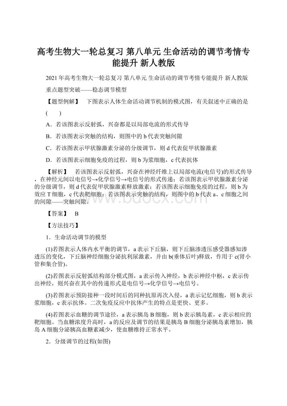 高考生物大一轮总复习 第八单元 生命活动的调节考情专能提升 新人教版.docx