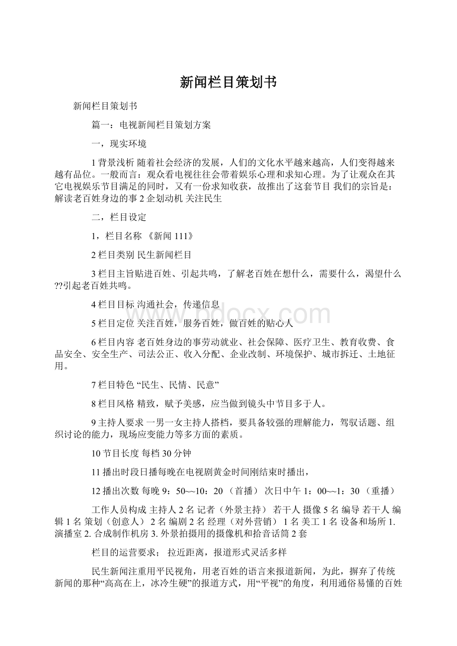 新闻栏目策划书Word下载.docx