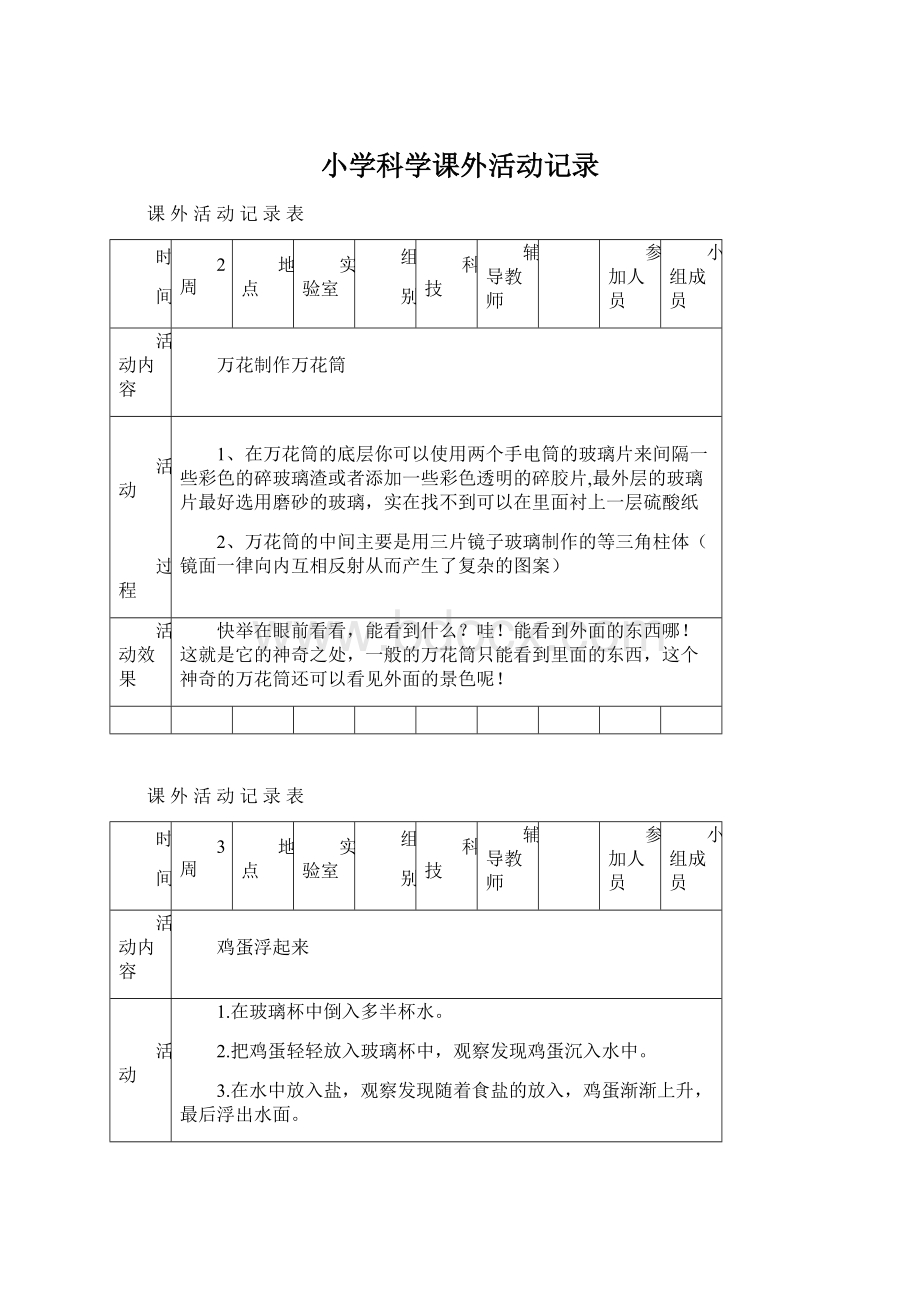 小学科学课外活动记录.docx