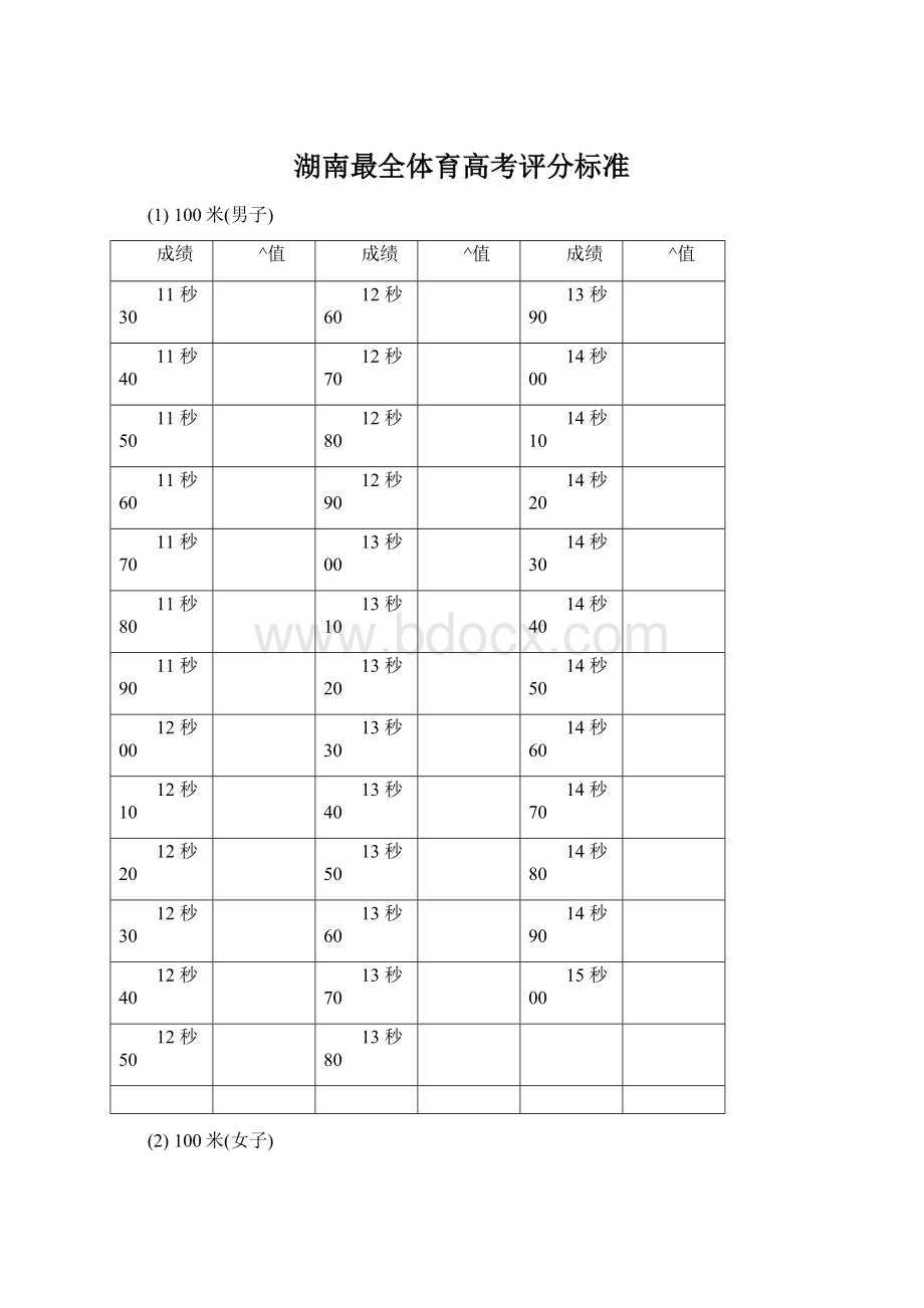 湖南最全体育高考评分标准文档格式.docx