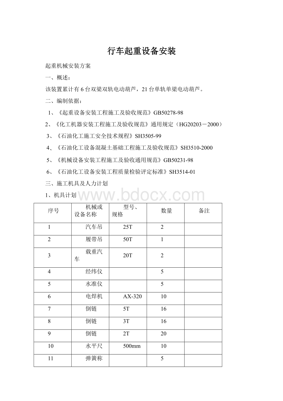 行车起重设备安装Word文档下载推荐.docx