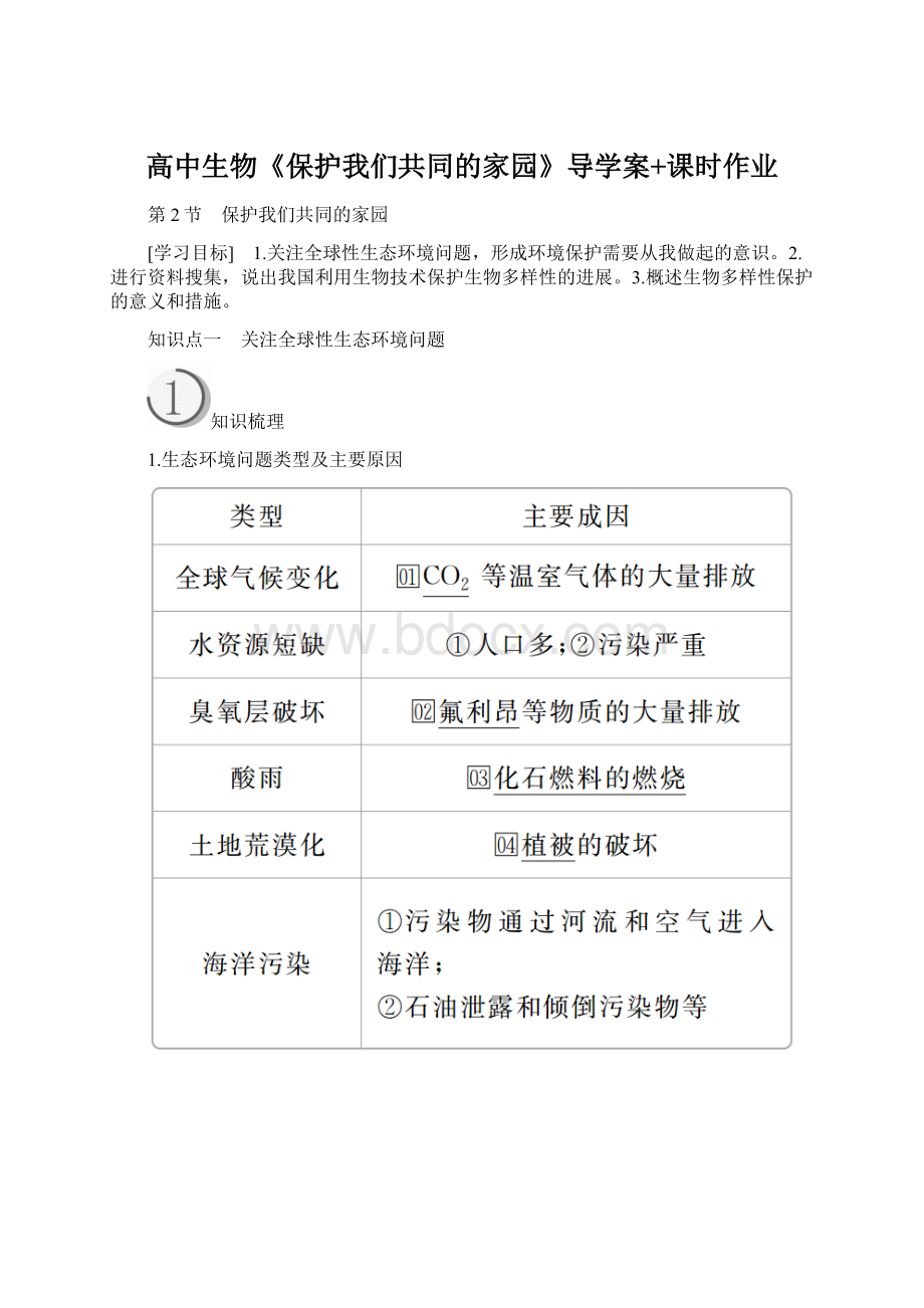 高中生物《保护我们共同的家园》导学案+课时作业.docx_第1页