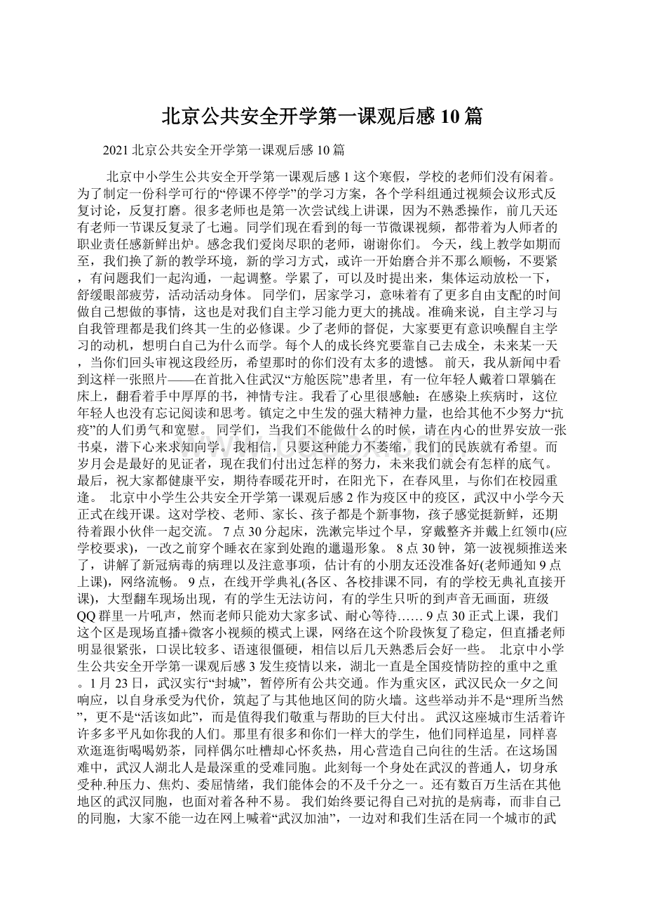 北京公共安全开学第一课观后感10篇.docx