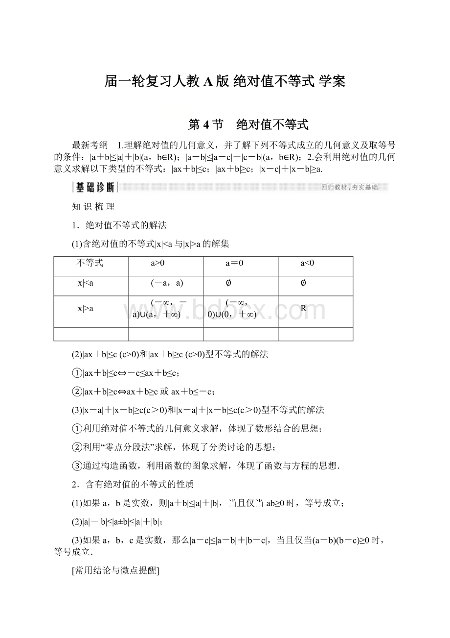 届一轮复习人教A版绝对值不等式学案.docx_第1页