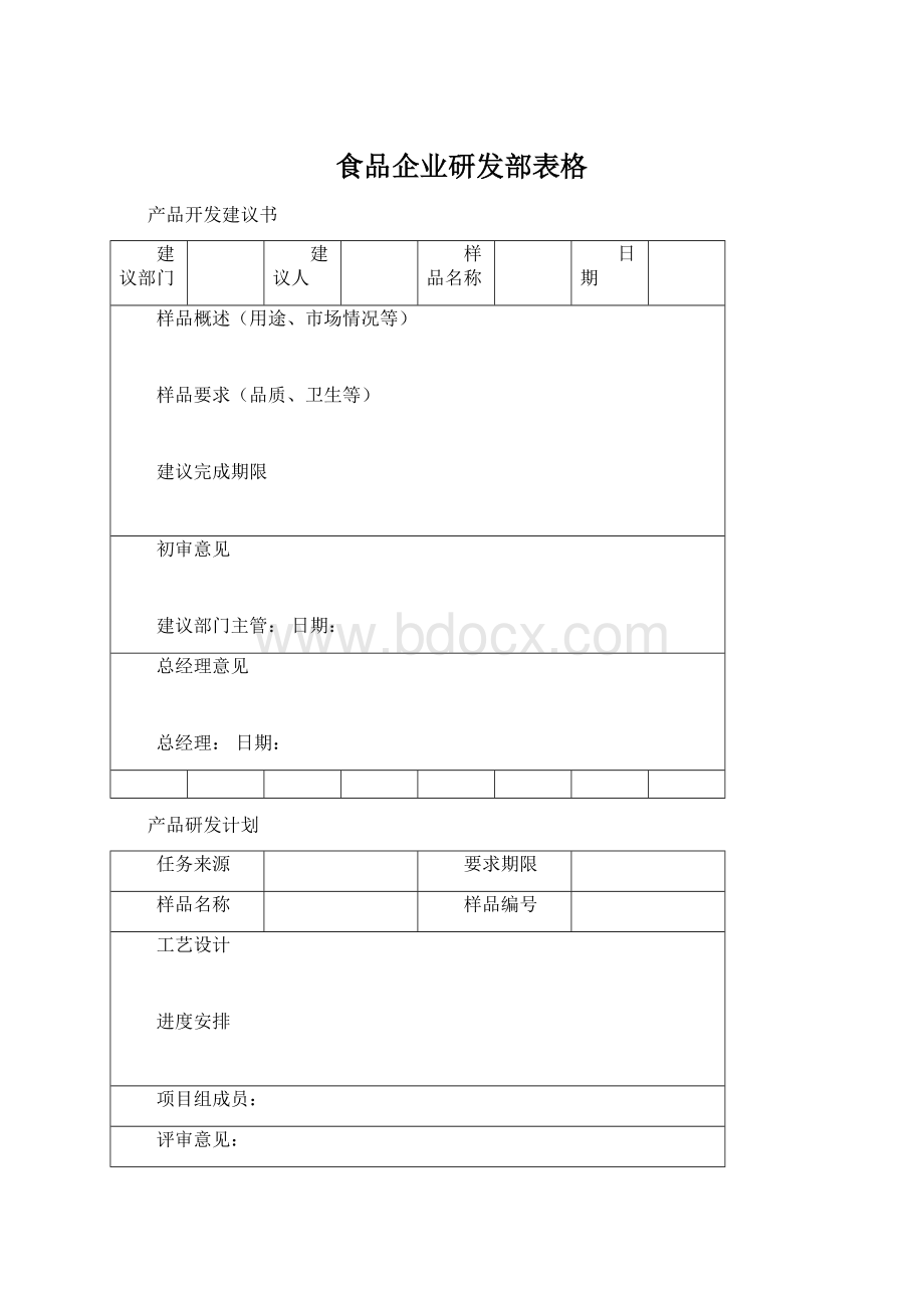 食品企业研发部表格Word格式.docx