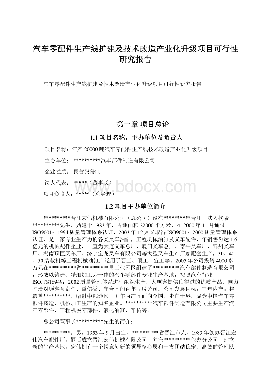 汽车零配件生产线扩建及技术改造产业化升级项目可行性研究报告文档格式.docx