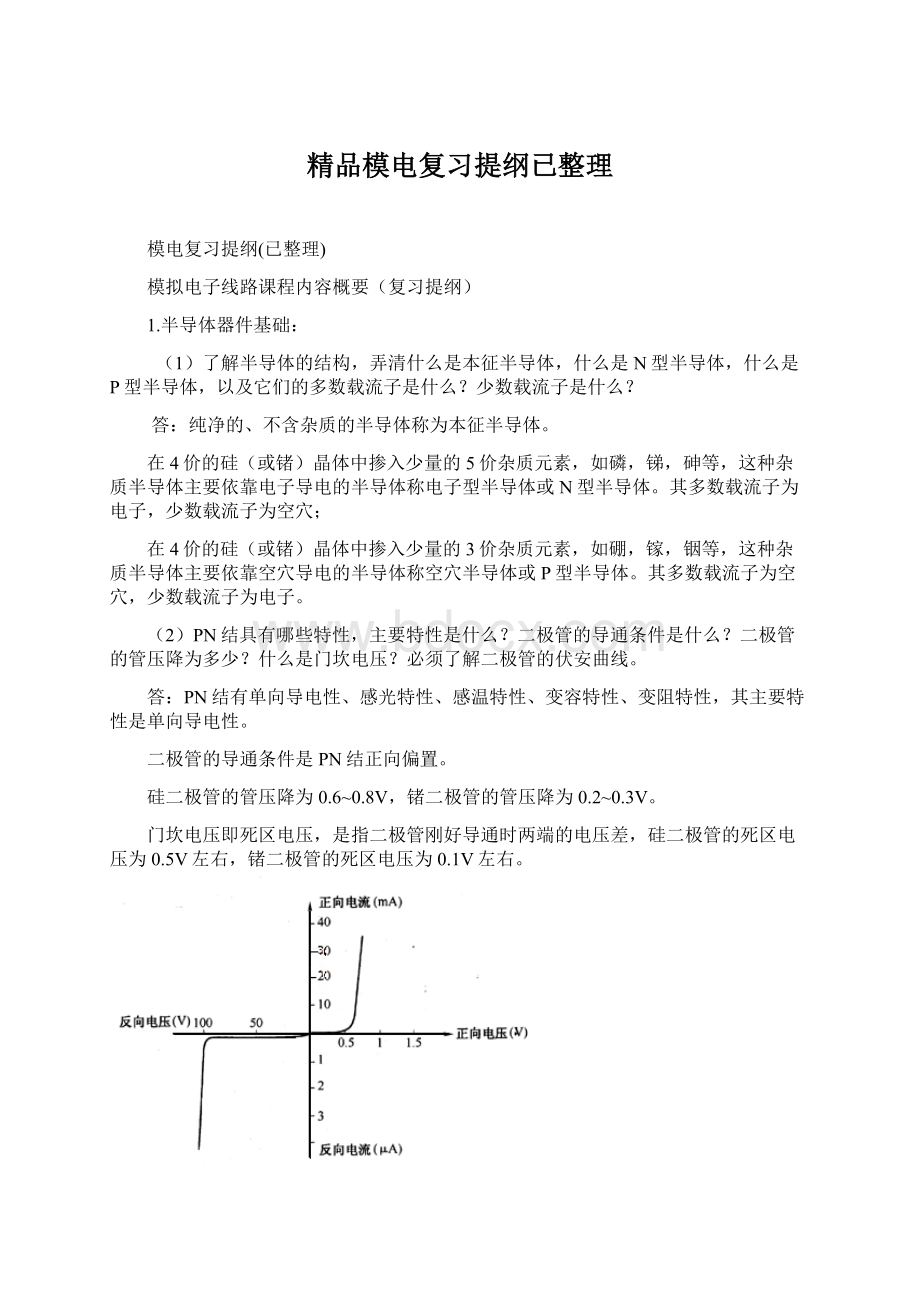 精品模电复习提纲已整理文档格式.docx