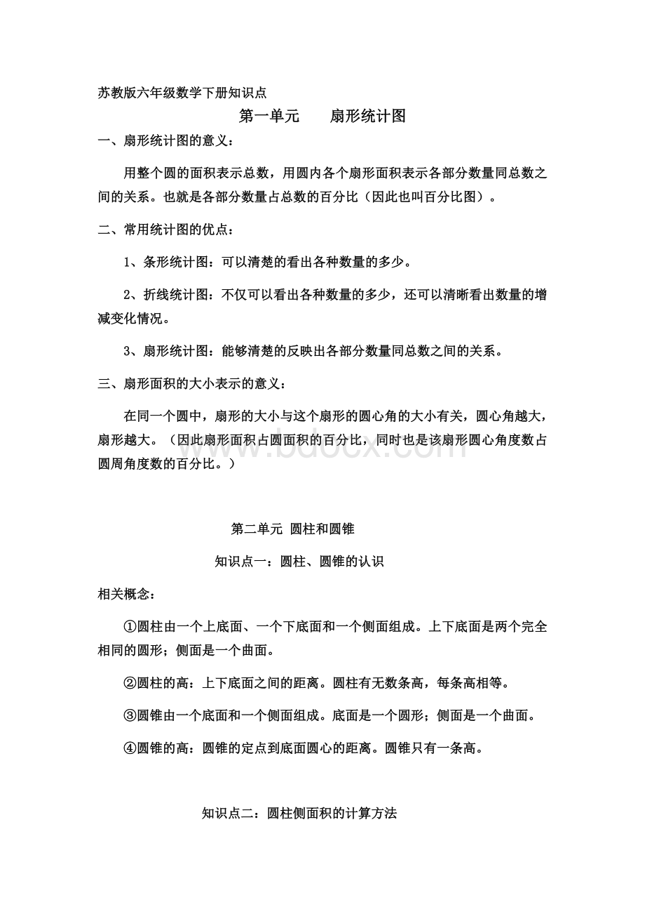 苏教版六年级数学下册知识点.docx