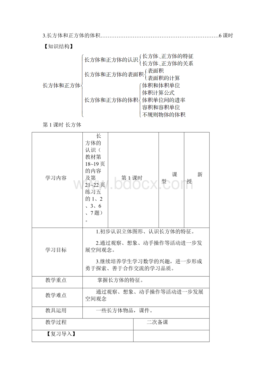 新人教版小学数学五年级下册长方体和正方体表格教案.docx_第2页