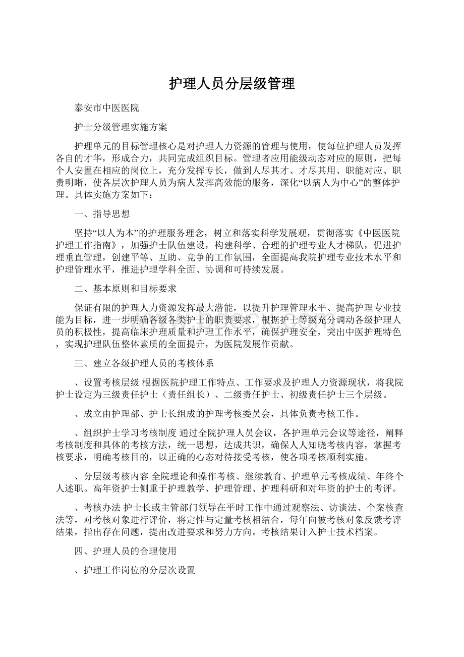 护理人员分层级管理Word格式文档下载.docx_第1页