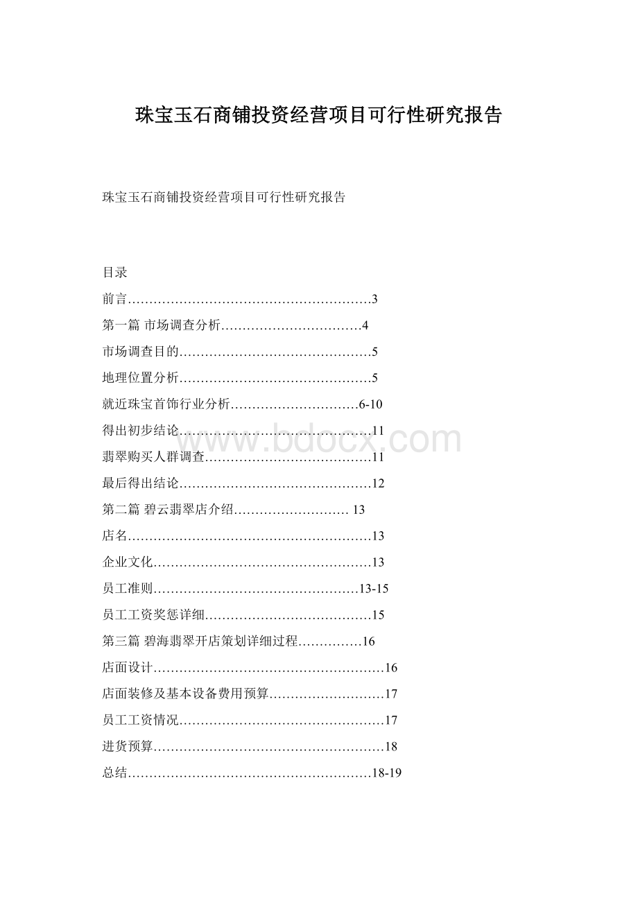 珠宝玉石商铺投资经营项目可行性研究报告文档格式.docx_第1页