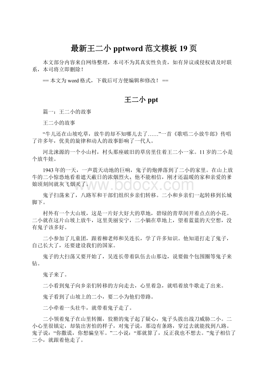 最新王二小pptword范文模板 19页.docx