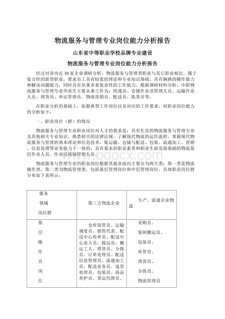 物流服务与管理专业岗位能力分析报告.docx