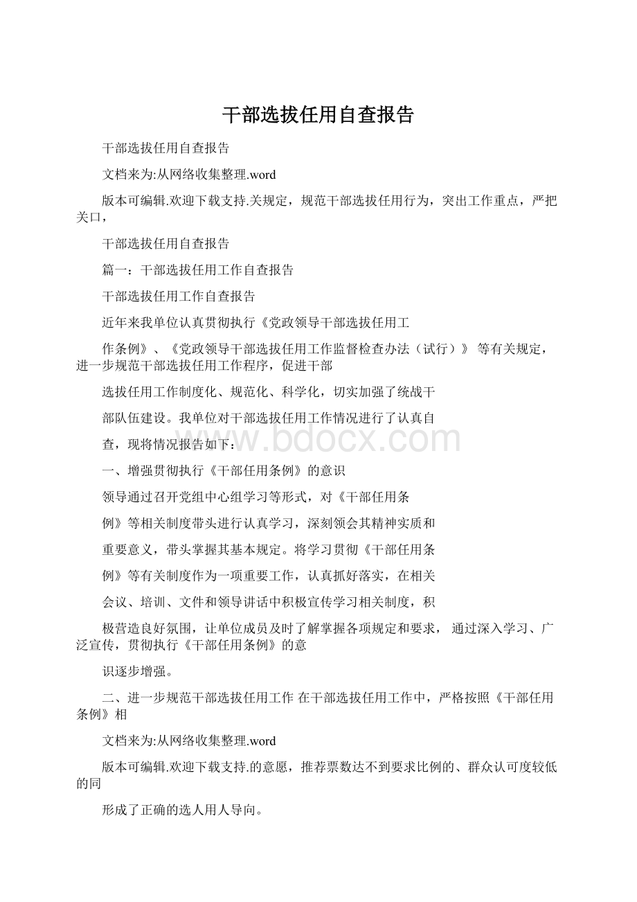 干部选拔任用自查报告.docx_第1页