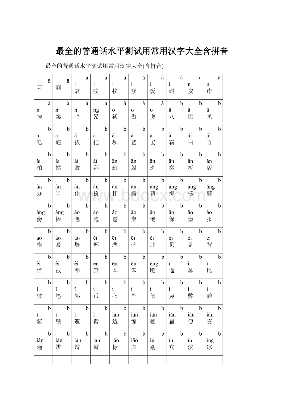 最全的普通话水平测试用常用汉字大全含拼音.docx
