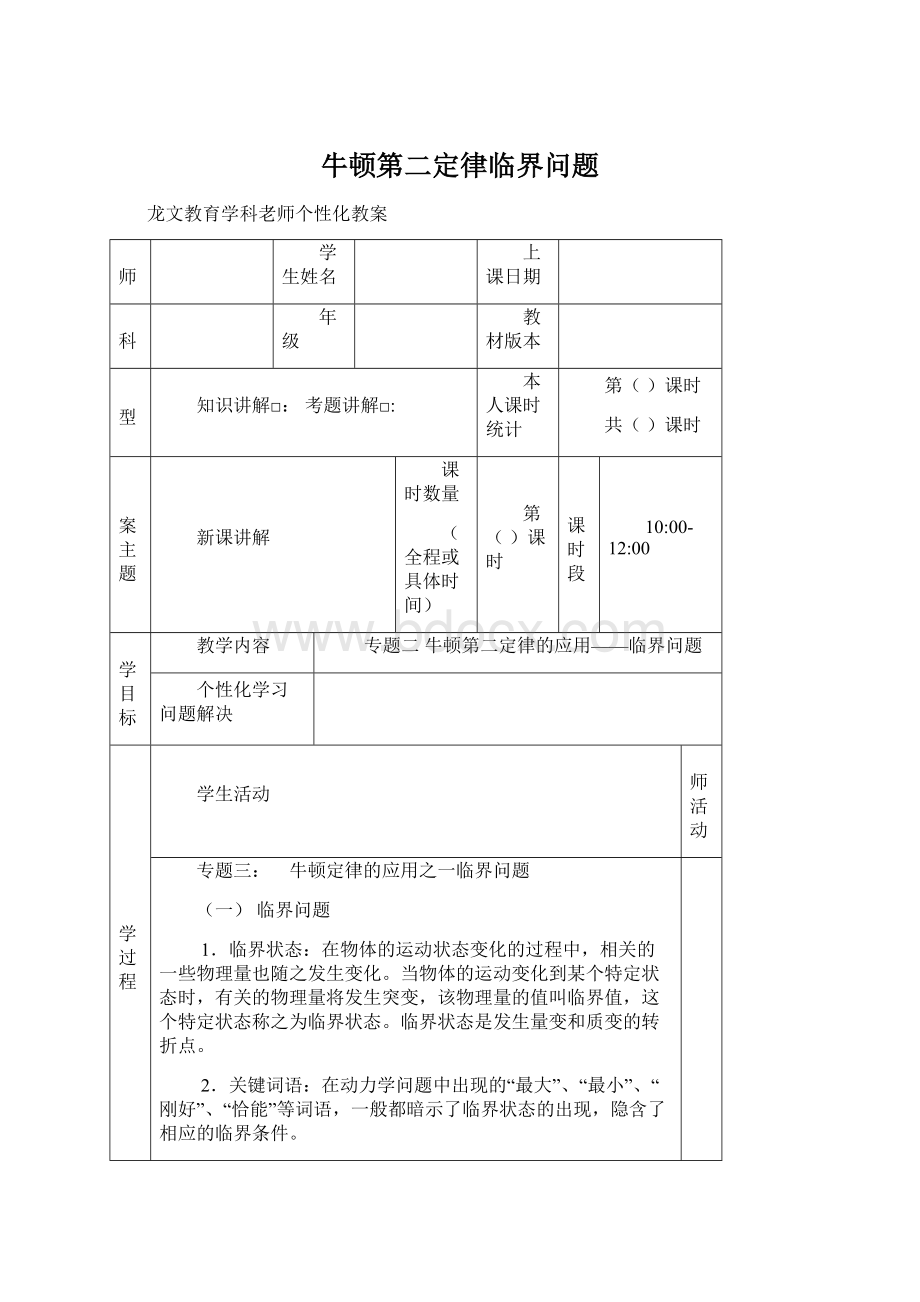 牛顿第二定律临界问题.docx_第1页