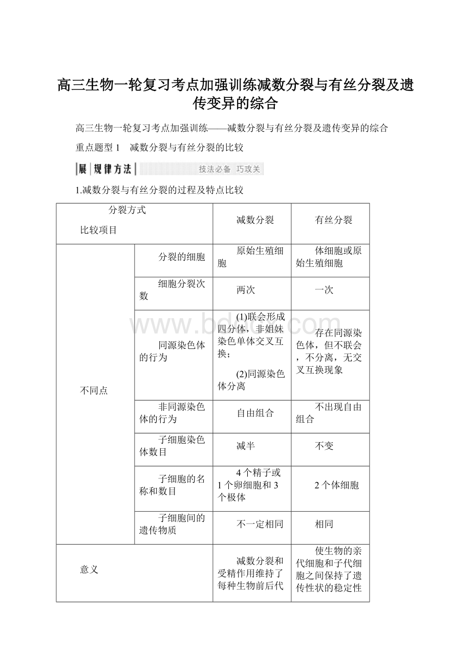 高三生物一轮复习考点加强训练减数分裂与有丝分裂及遗传变异的综合.docx_第1页