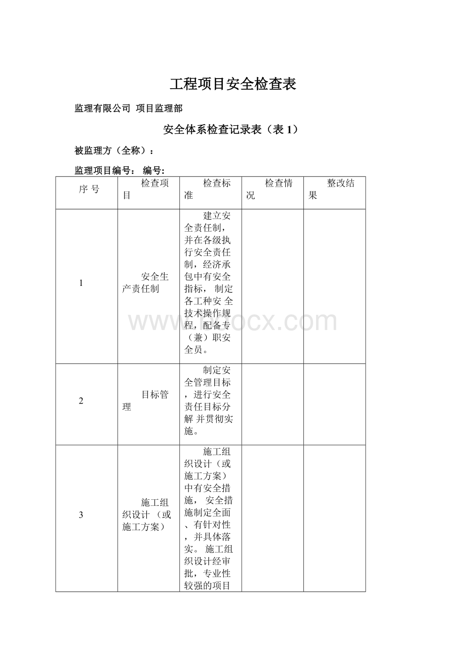 工程项目安全检查表文档格式.docx