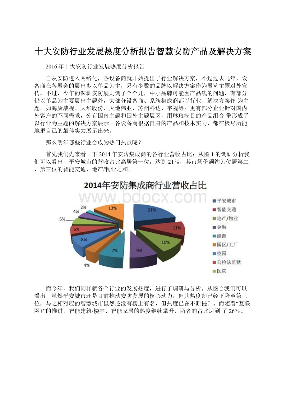 十大安防行业发展热度分析报告智慧安防产品及解决方案.docx