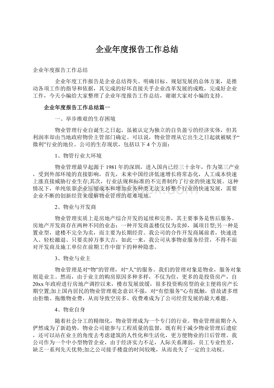 企业年度报告工作总结Word文件下载.docx_第1页